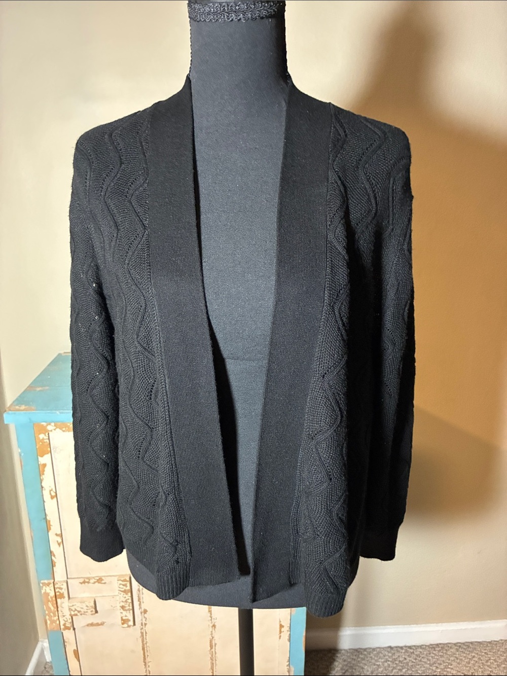 89th & Madison Black Open-Front Cable Knit Cardigan